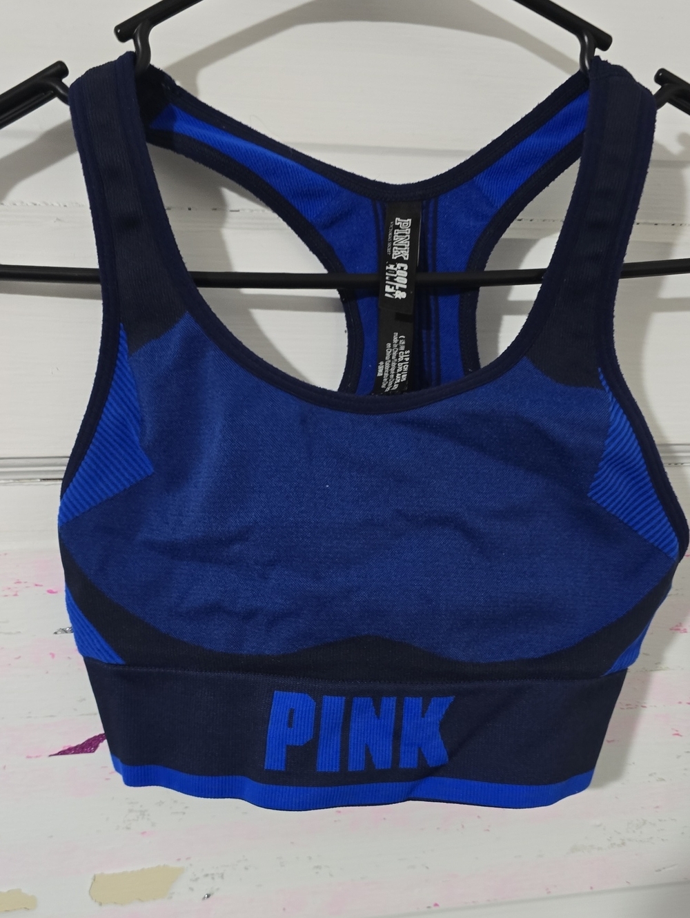 PINK Victoria's Secret Blue & Navy Seamless Racerback Sports Bra